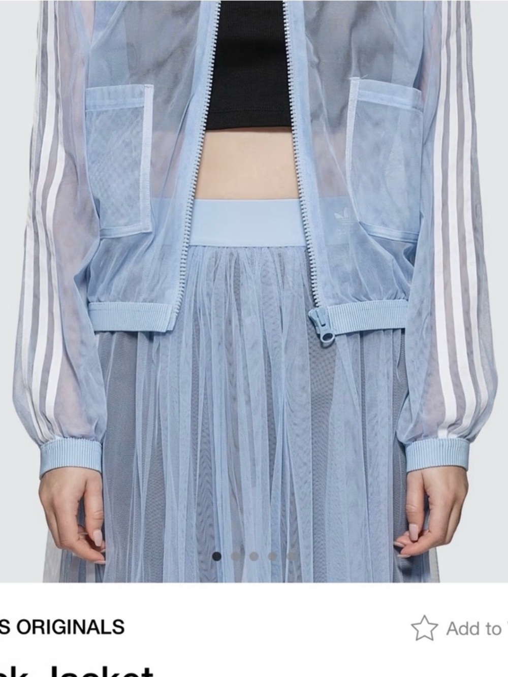 Adidas Track Top Jacket Sheer Mesh Tulle Periwinkle Blue & White Stripes Small - Picture 6 of 14